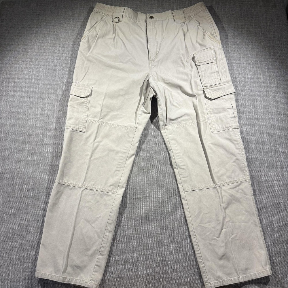5.11 Tactical Cargo Pants Mens 36x32 Beige Cotton Canvas Elastic Waist Workwear